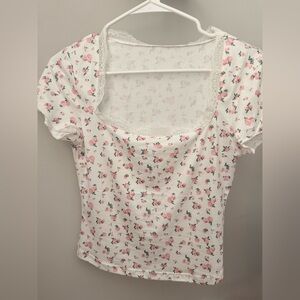 SHEIN Pink Floral Short Sleeve Top